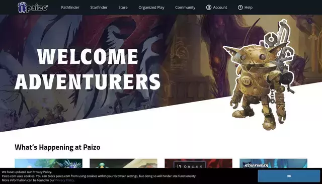 paizo.com homepage screenshot