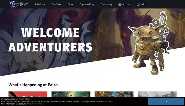 paizo.com homepage screenshot