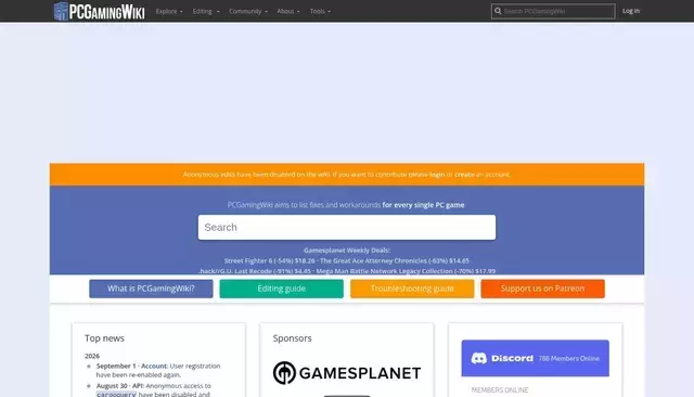 www.pcgamingwiki.com homepage screenshot