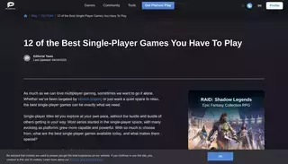 Pl Arium 12 Single Player Games You Have to Play - Plarium