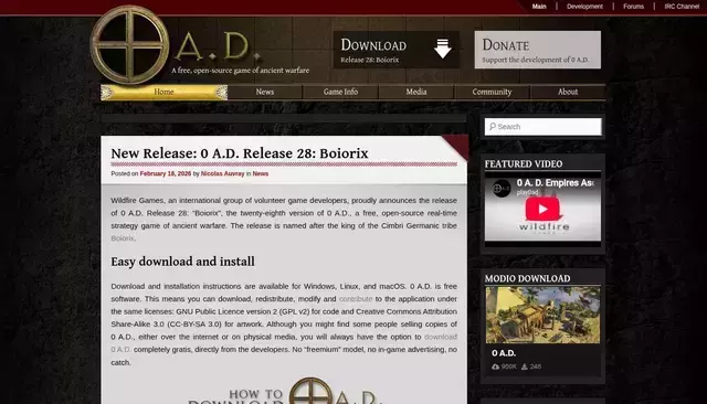 play0ad.com homepage screenshot