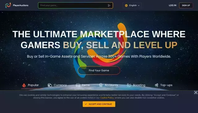 playerauctions.com homepage screenshot