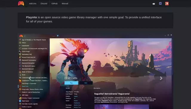 playnite.link homepage screenshot
