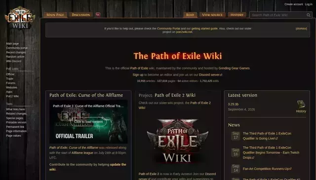 poewiki.net homepage screenshot