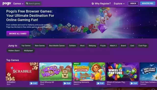 pogo.com homepage screenshot
