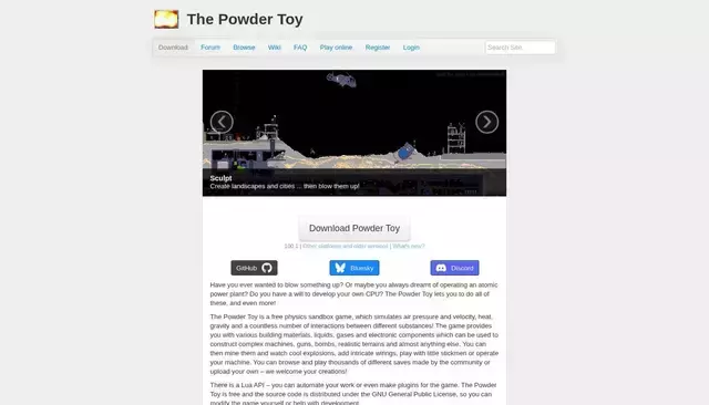 powdertoy.co.uk homepage screenshot