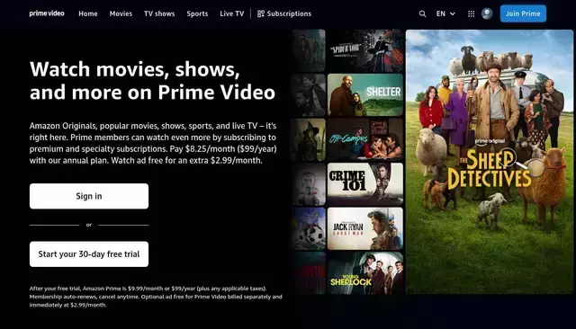 primevideo.com homepage screenshot