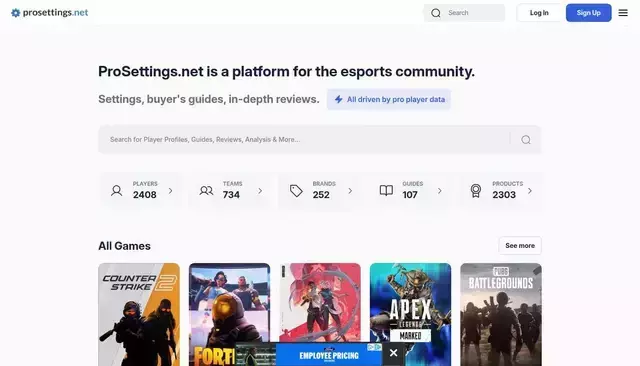 prosettings.net homepage screenshot