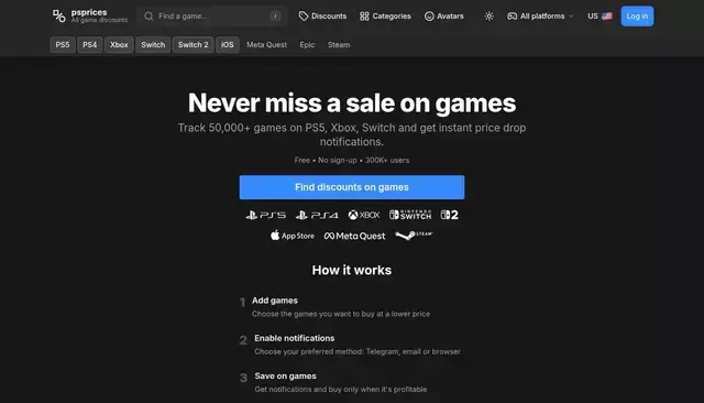 psprices.com homepage screenshot