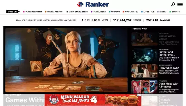 ranker.com homepage screenshot