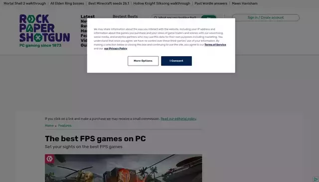 rockpapershotgun.com homepage screenshot