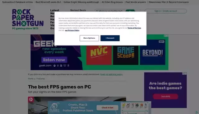 rockpapershotgun.com homepage screenshot