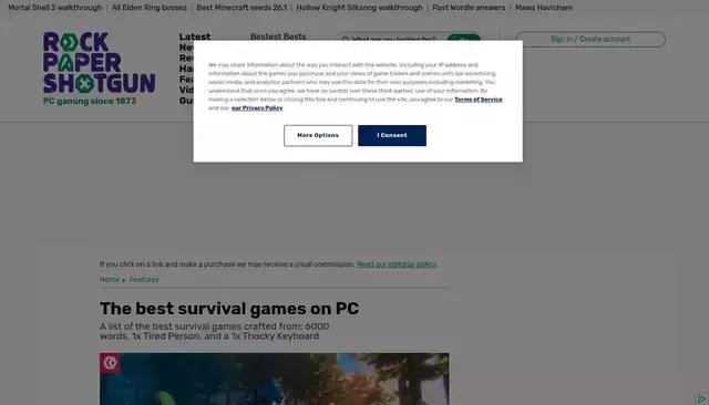 www.rockpapershotgun.com homepage screenshot