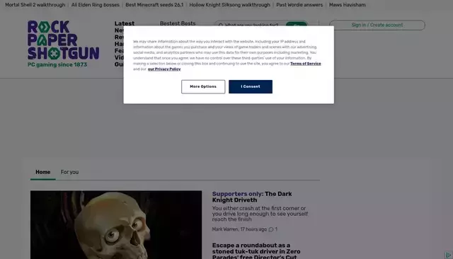 rockpapershotgun.com homepage screenshot