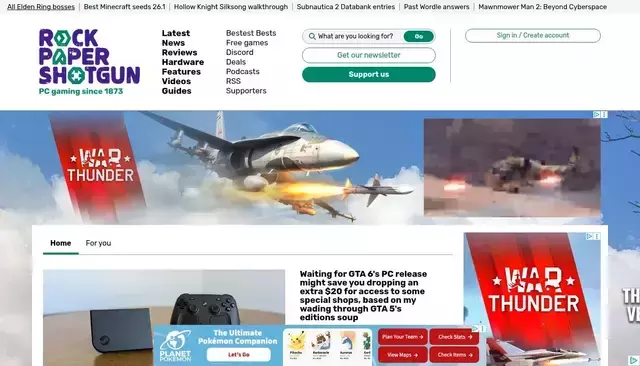 rockpapershotgun.com homepage screenshot