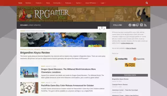 rpgamer.com homepage screenshot