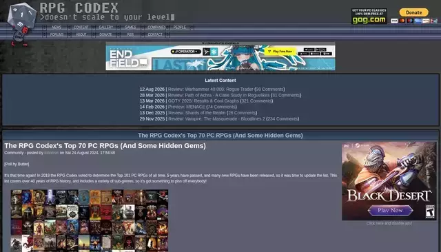 rpgcodex.net homepage screenshot