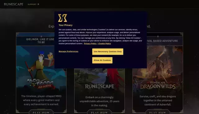 runescape.com homepage screenshot
