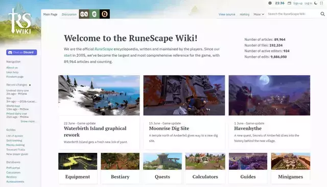 runescape.wiki homepage screenshot
