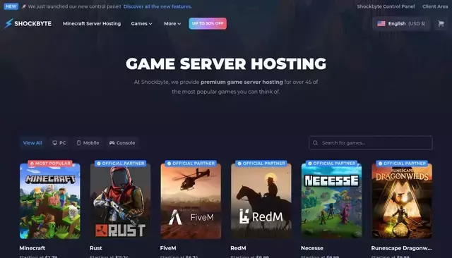 shockbyte.com homepage screenshot