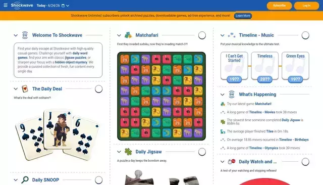 shockwave.com homepage screenshot