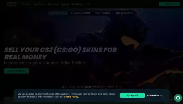 skins.cash homepage screenshot