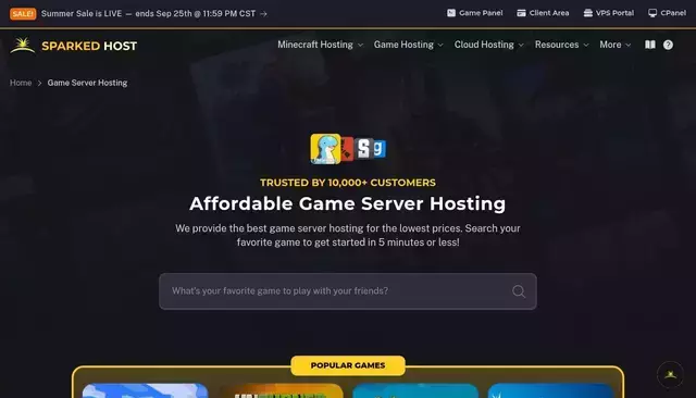 sparkedhost.com homepage screenshot