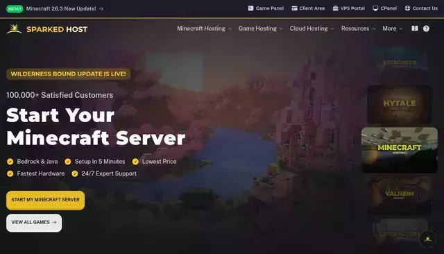 sparkedhost.com homepage screenshot