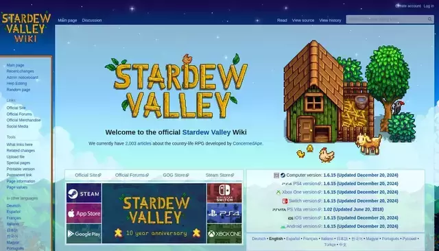stardewvalleywiki.com homepage screenshot