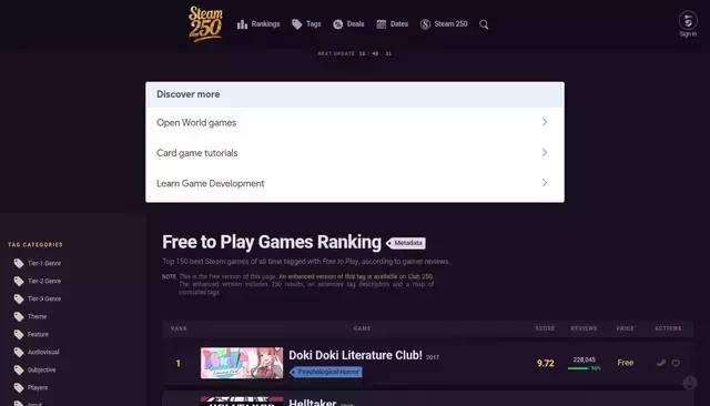 steam250.com homepage screenshot