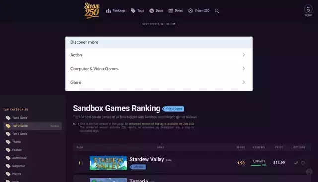 steam250.com homepage screenshot