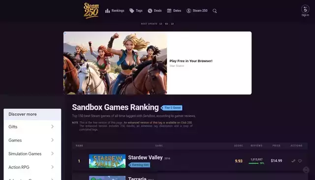 steam250.com homepage screenshot