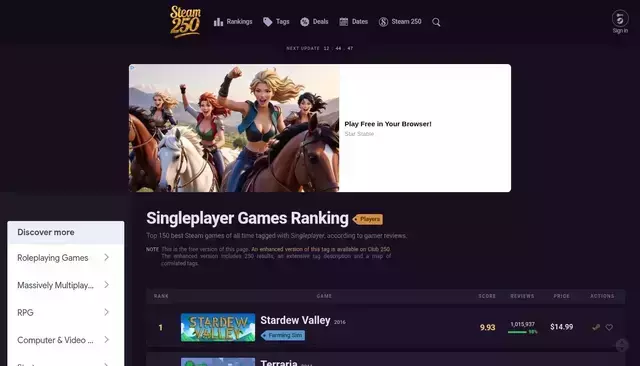 steam250.com homepage screenshot