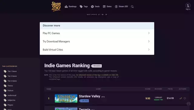 steam250.com homepage screenshot