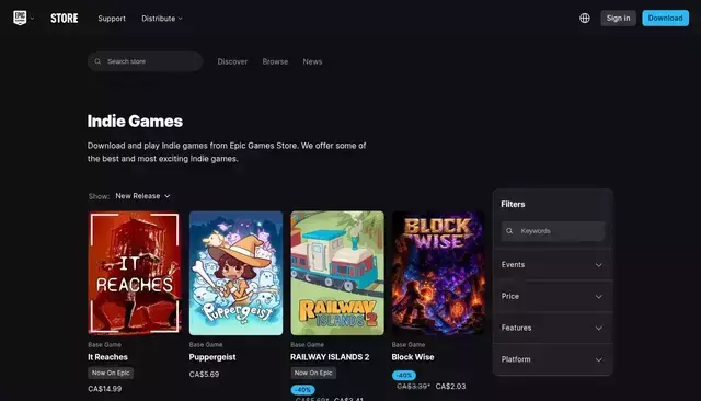 store.epicgames.com homepage screenshot