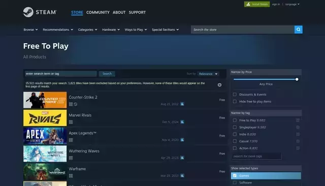 store.steampowered.com homepage screenshot