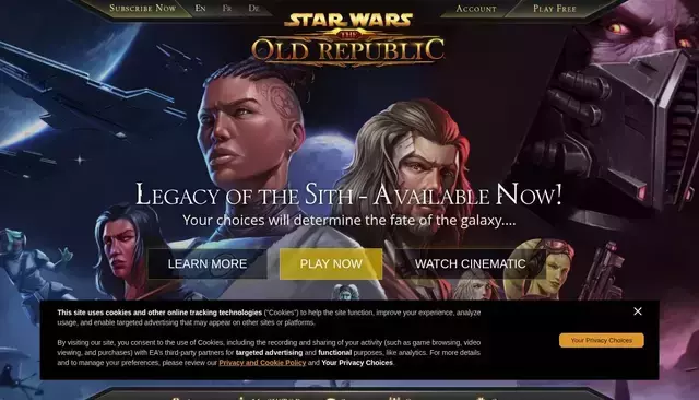 swtor.com homepage screenshot