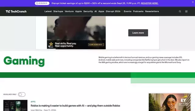 techcrunch.com homepage screenshot