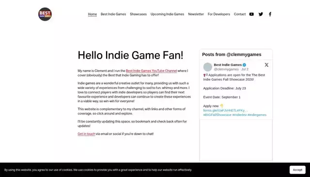 thebestindiegames.com homepage screenshot