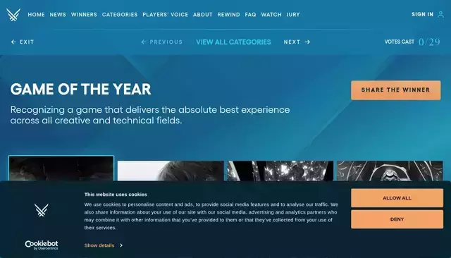 thegameawards.com homepage screenshot