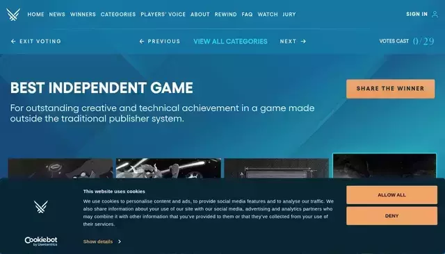 thegameawards.com homepage screenshot