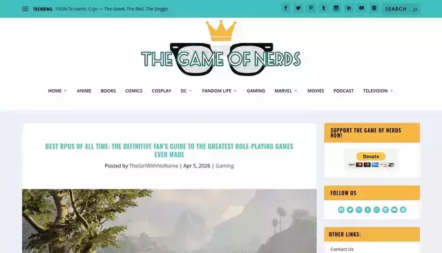 thegameofnerds.com homepage screenshot