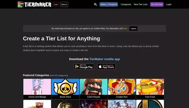 tiermaker.com homepage screenshot
