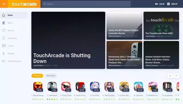 toucharcade.com homepage screenshot