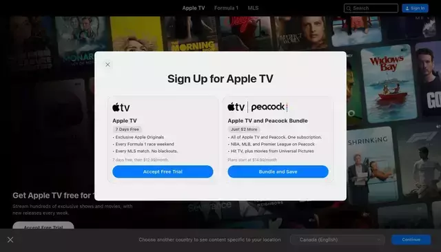 tv.apple.com homepage screenshot