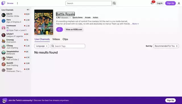 twitch.tv homepage screenshot