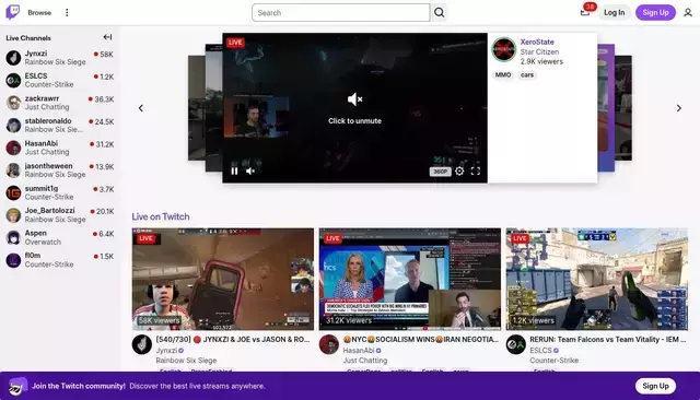 twitch.tv homepage screenshot