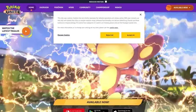 unite.pokemon.com homepage screenshot