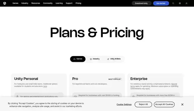 unity.com homepage screenshot