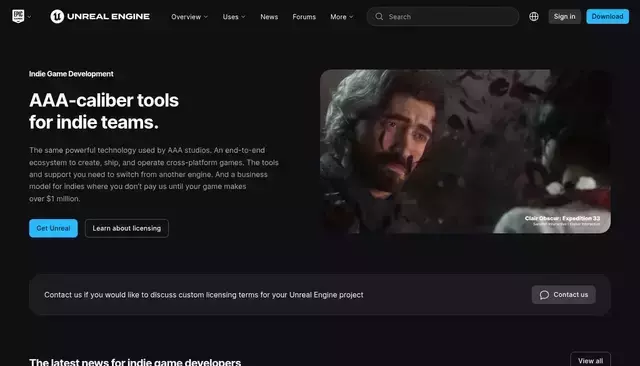 unrealengine.com homepage screenshot